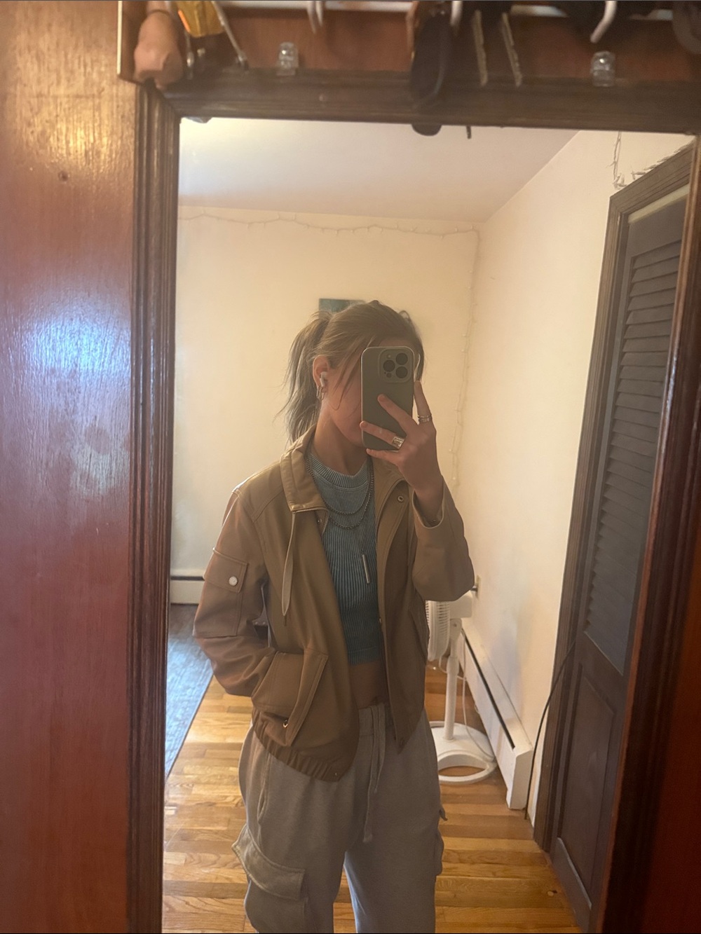 French Connection Tan Bomber Jacket with Zip Pockets - Small
